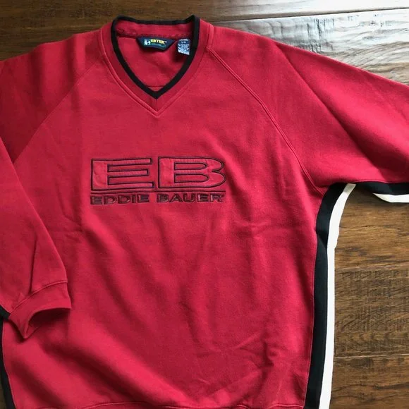 Eddie Bauer Ebtek red vneck sweatshirt mens L - Picture 3 of 5